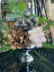 Yapay Çiçekli Gümüş Küçük Ayak Vazo No:3