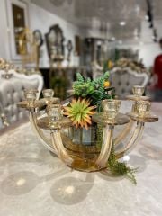 8 Kollu Bal Renk Kristal Şamdan & Çiçek Tanzimli Vazo No:4