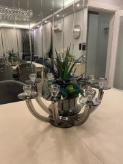 8 Kollu Füme Renk Kristal Şamdan & Çiçek Tanzimli Vazo No:3