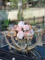 8 Kollu Bal Renk Kristal Şamdan & Çiçek Tanzimli Vazo No:3