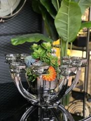 8 Kollu Füme Renk Kristal Şamdan & Çiçek Tanzimli Vazo No:4