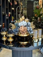 Yapay Çiçekli Gold Yassı Vazo 5 Parça Set No:13