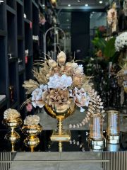 Yapay Çiçekli Gold Kare Ayak Vazo 5 Parça Set No:14