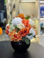 Yapay Renkli Çiçekli Cam Vazo Siyah