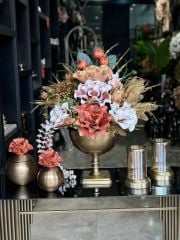 Yapay Çiçekli Antik Kare Ayak Vazo 5 Parça Set No:3