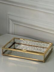 Camlı Dikdörtgen Tepsi Gold