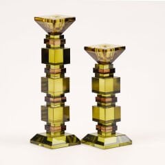 İkili Kristal Katlı Şamdan Haki