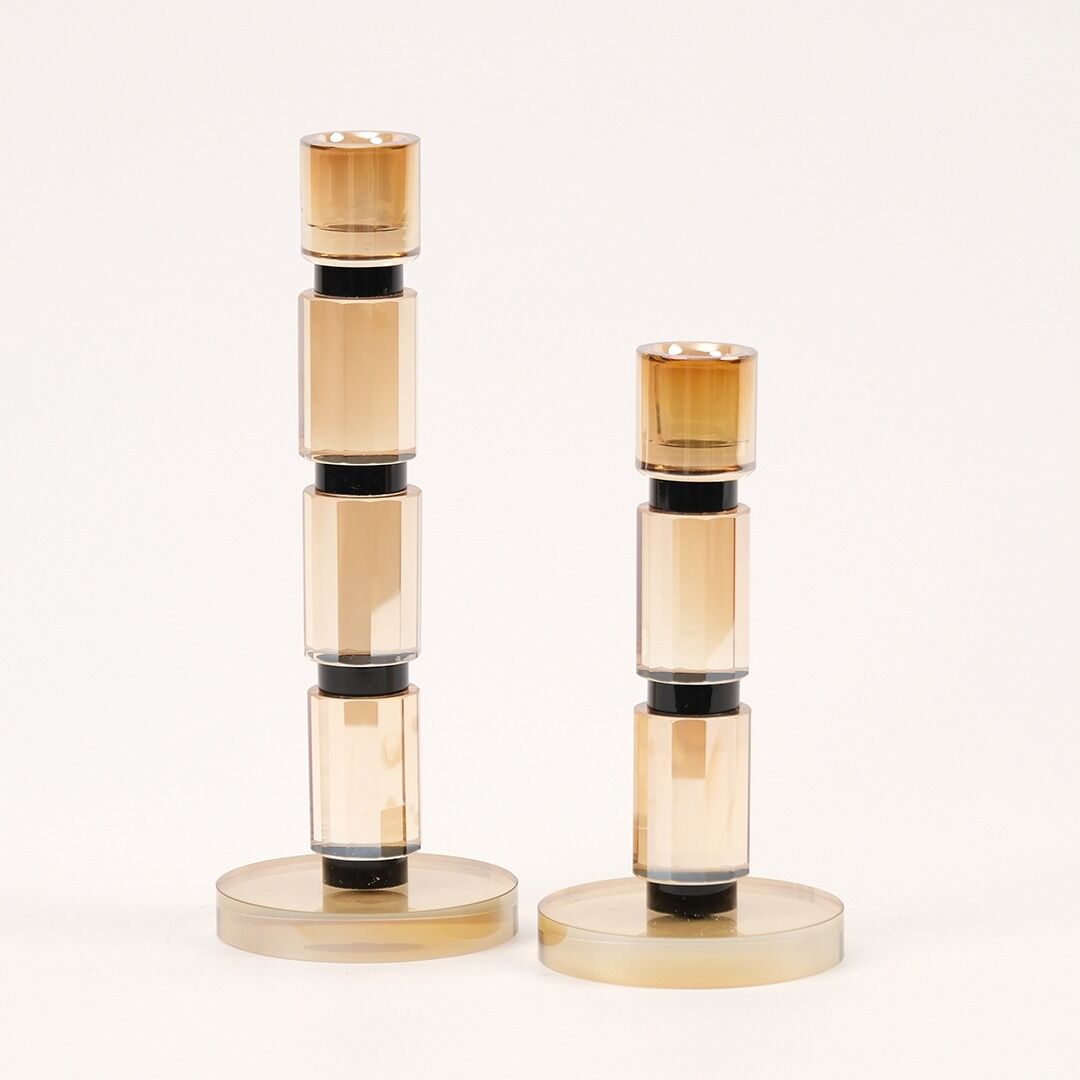 İkili İnce Kristal Şamdan Bal Renk