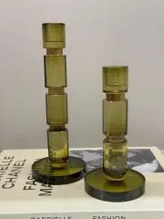 İkili İnce Kristal Şamdan Haki Renk