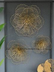 Üçlü Metal Çiçek Duvar Dekor