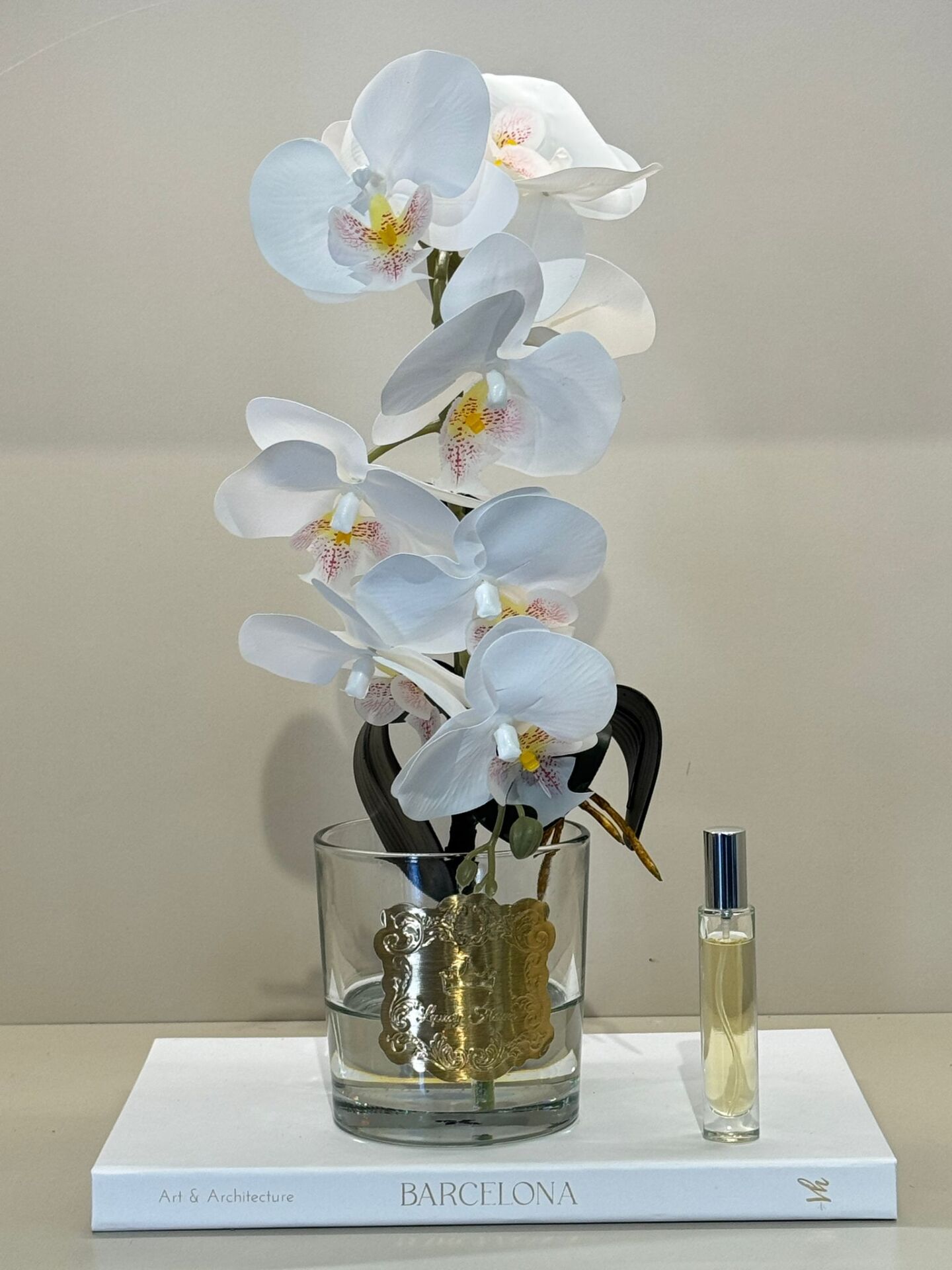 Tek Dal Yapay Orkideli Cam Vazo(Gold Plaka)