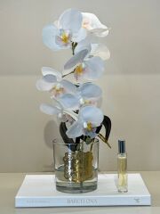 Tek Dal Yapay Orkideli Cam Vazo(Gold Plaka)
