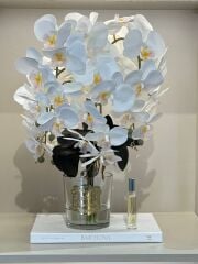 5 Dallı Yapay Orkideli Cam Vazo(Gold Plaka)
