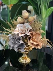 Yapay Çiçekli Gold Küçük Ayak Vazo No:2