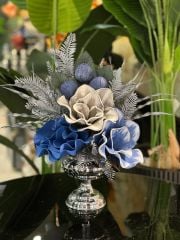 Yapay Çiçekli Gümüş Küçük Ayak Vazo No:2