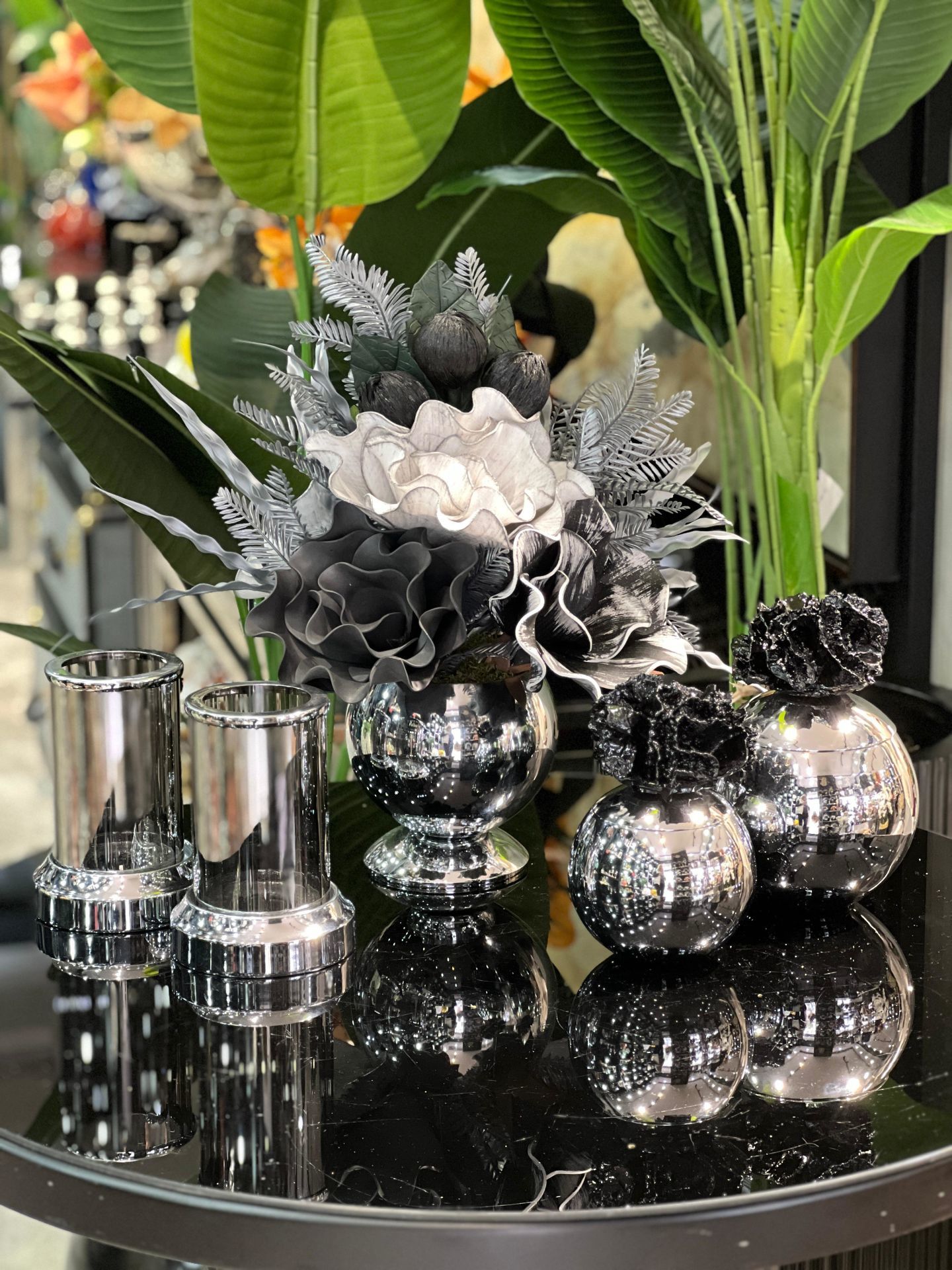 Yapay Çiçekli Gümüş 5 Parça Set No:15