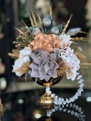 Yapay Çiçekli Gold Yuvarlak Vazo No:6