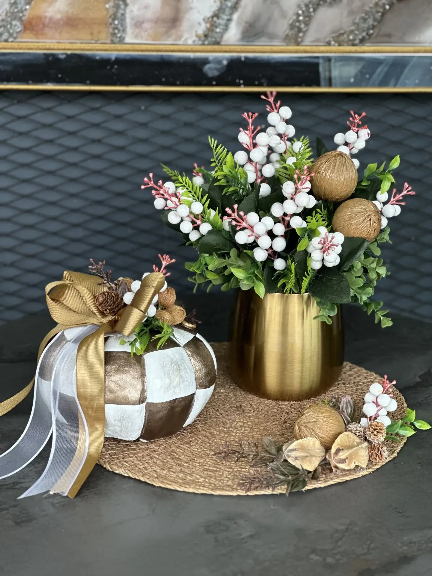 Gold Metal Vazolu Kabak Set