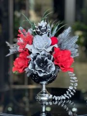 Yapay Çiçekli Gümüş Yuvarlak Vazo No:6