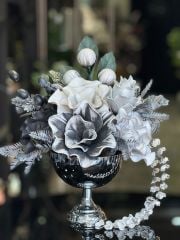 Yapay Çiçekli Gümüş Yuvarlak Vazo No:8