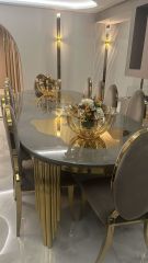 8 Kollu Bal Renk Kristal Şamdan & Orkide Tanzimli Vazo