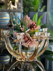 8 Kollu Bal Renk Kristal Şamdan & Çiçek Tanzimli Vazo No:1