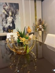 8 Kollu Bal Renk Kristal Şamdan & Çiçek Tanzimli Vazo No:2