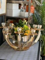 8 Kollu Bal Renk Kristal Şamdan & Çiçek Tanzimli Vazo No:2