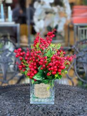 CAM VAZODA KIRMIZI KOKİNALI ÇİÇEK