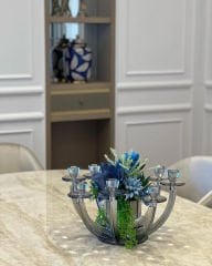 8 Kollu Füme Renk Kristal Şamdan & Çiçek Tanzimli Vazo No:1