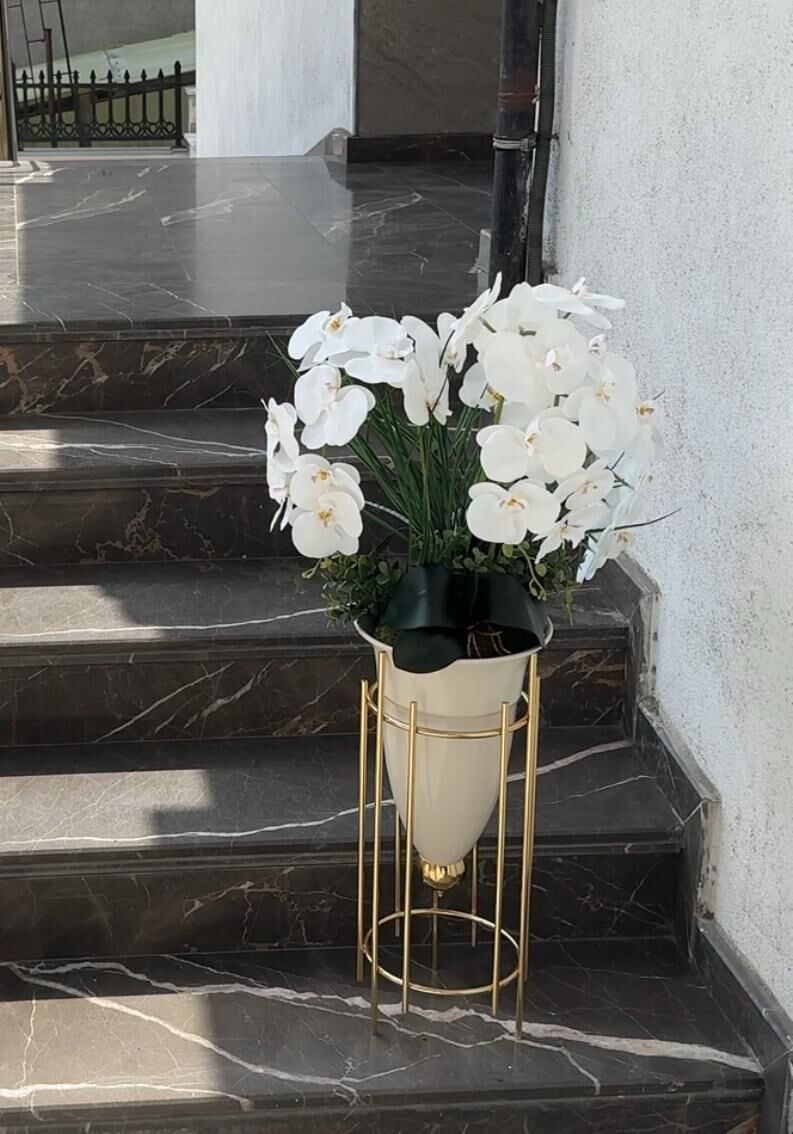 Orkideli Yer Vazosu Küçük Boy