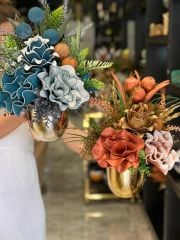 Yapay Çiçekli Gold Dövmeli Vazo No:4