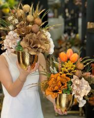 Yapay Çiçekli Gold Dövmeli Vazo No:6