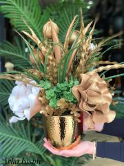 Yapay Çiçekli Gold Dövmeli Vazo No:6