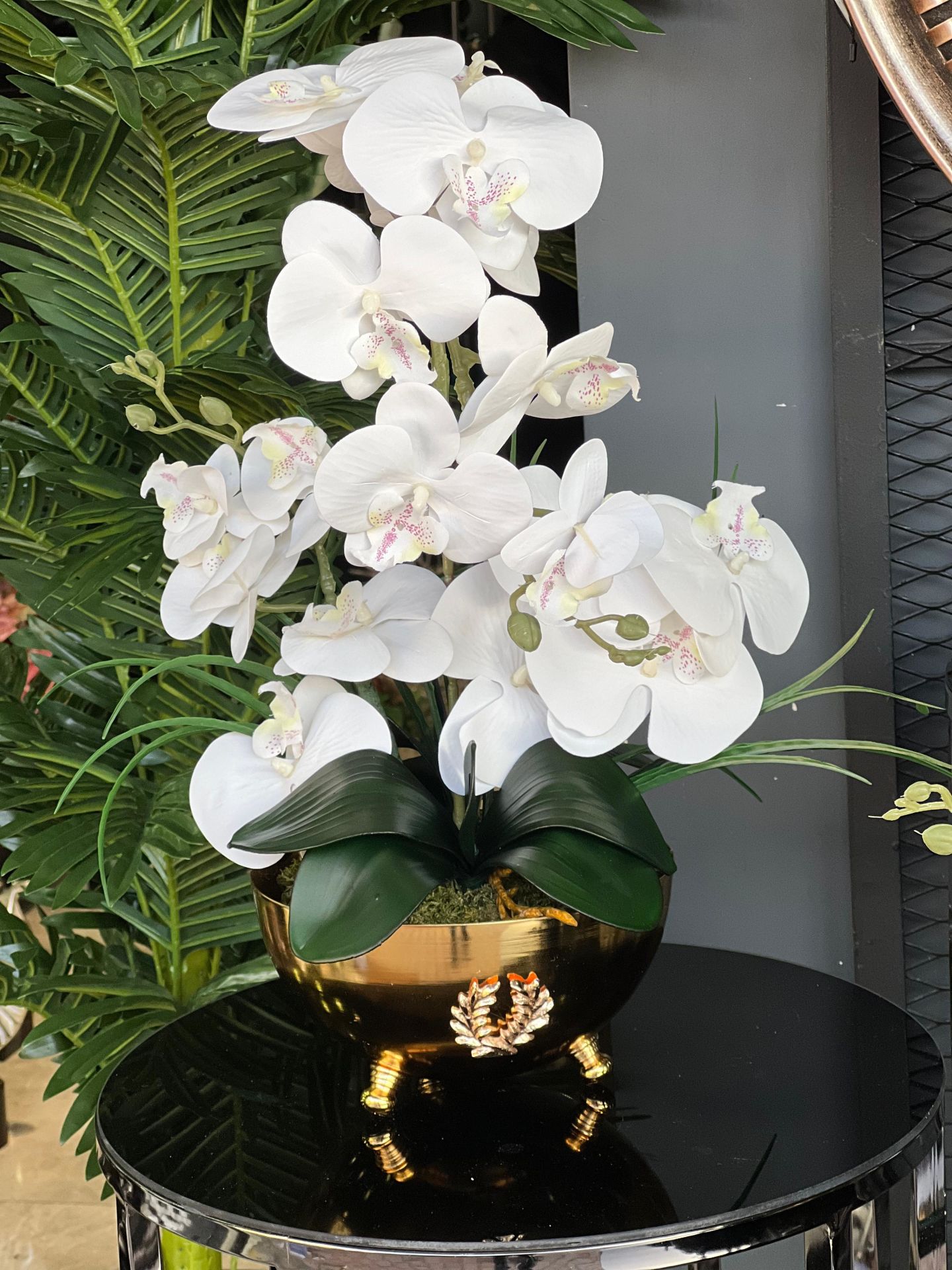 Yapay Orkideli Armalı Gold Vazo