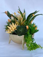 Fildişi Vazo Büyük Boy Yapay Sukulentli