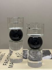 İkili Kristal İthal Mumluk Set - Şeffaf