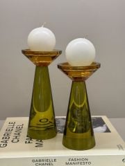 İkili Kristal İthal Ufo Mumluk Set - Haki Yeşili