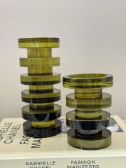 İkili Kristal Galata Mumluk Set - Haki Yeşil