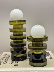 İkili Kristal Galata Mumluk Set - Haki Yeşil