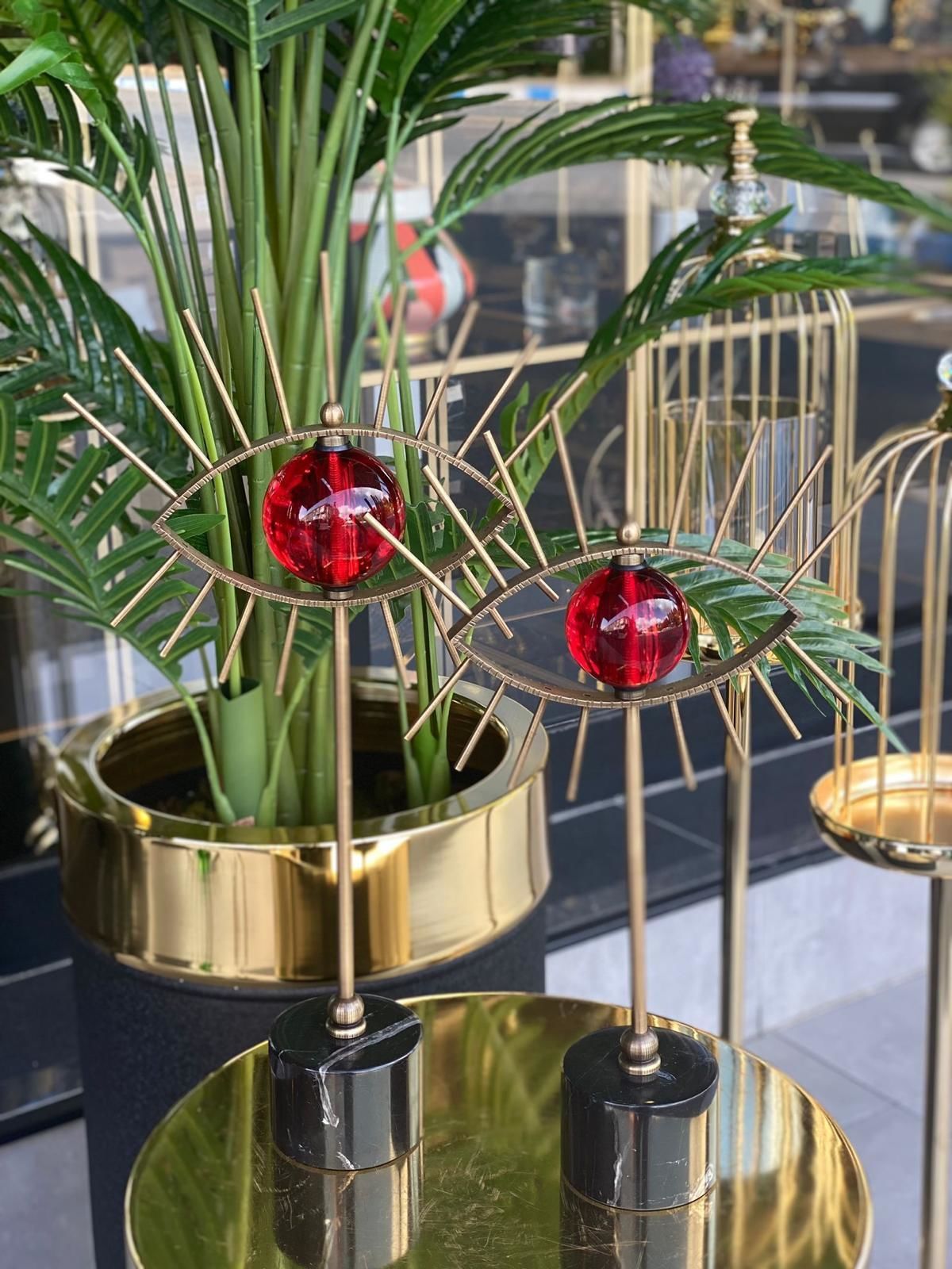 Pirinç Mermer Kaideli Göz Dekor Kırmızı