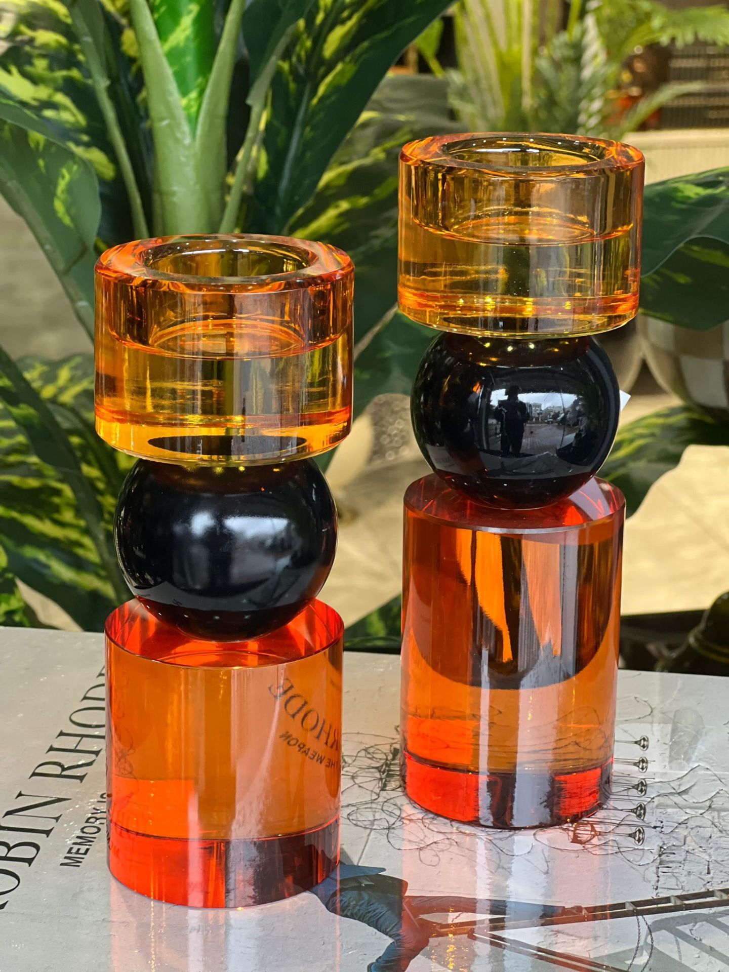 İkili Kristal İthal Mumluk Set - Turuncu