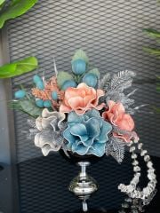 Yapay Çiçekli Gümüş Yuvarlak Vazo No:3