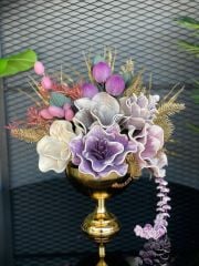 Yapay Çiçekli Gold Yuvarlak Vazo No:2