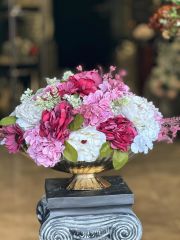 Yapay Gül Tanzimli Döküm Vazo Gold