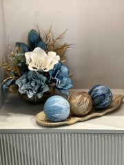 Yaprak Tepsili 3 Top Dekor Ve Çiçekli Küçük Boy Yassı Vazo Set No:1