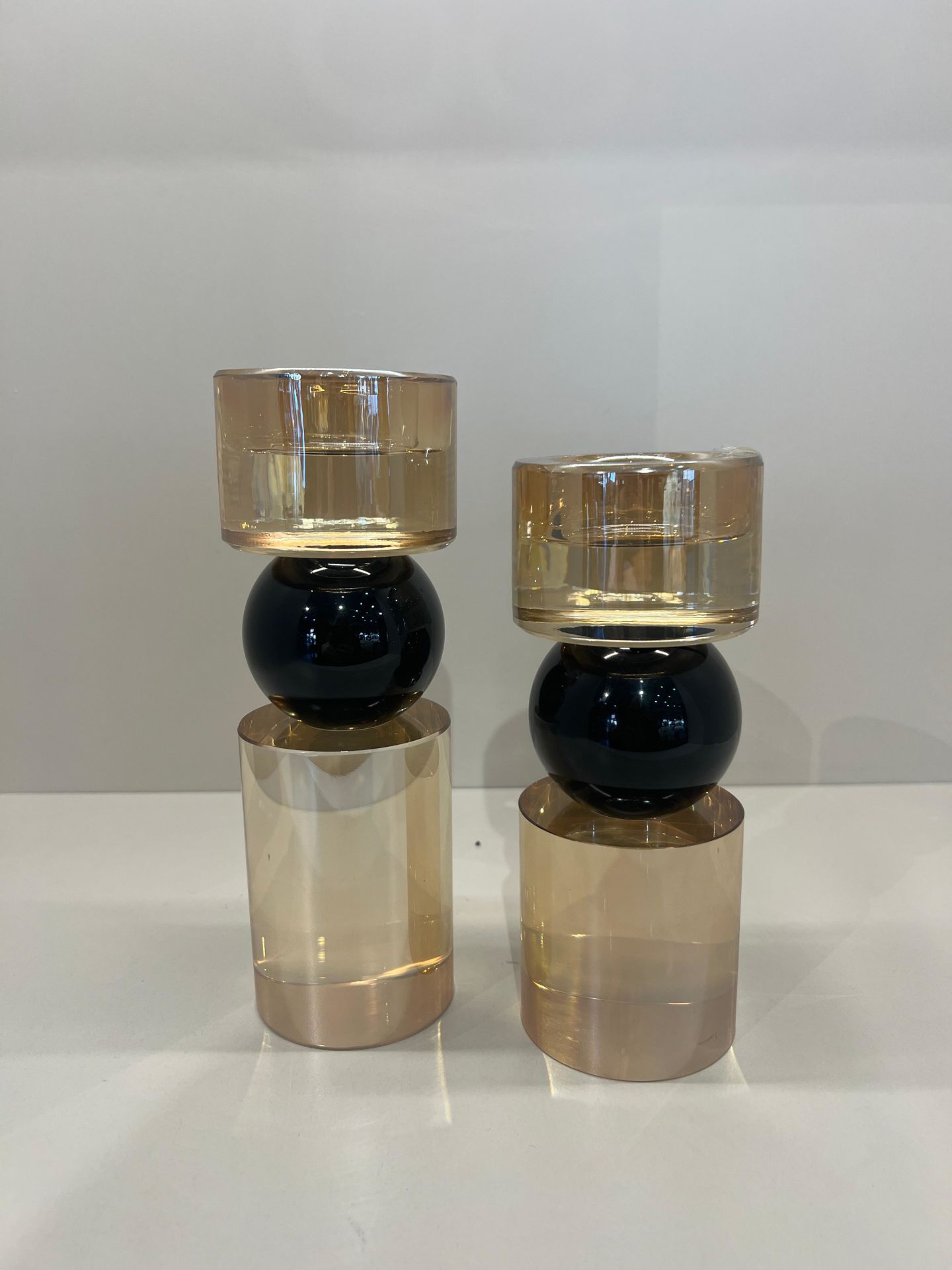 İkili Kristal İthal Mumluk Set - Bal Siyah