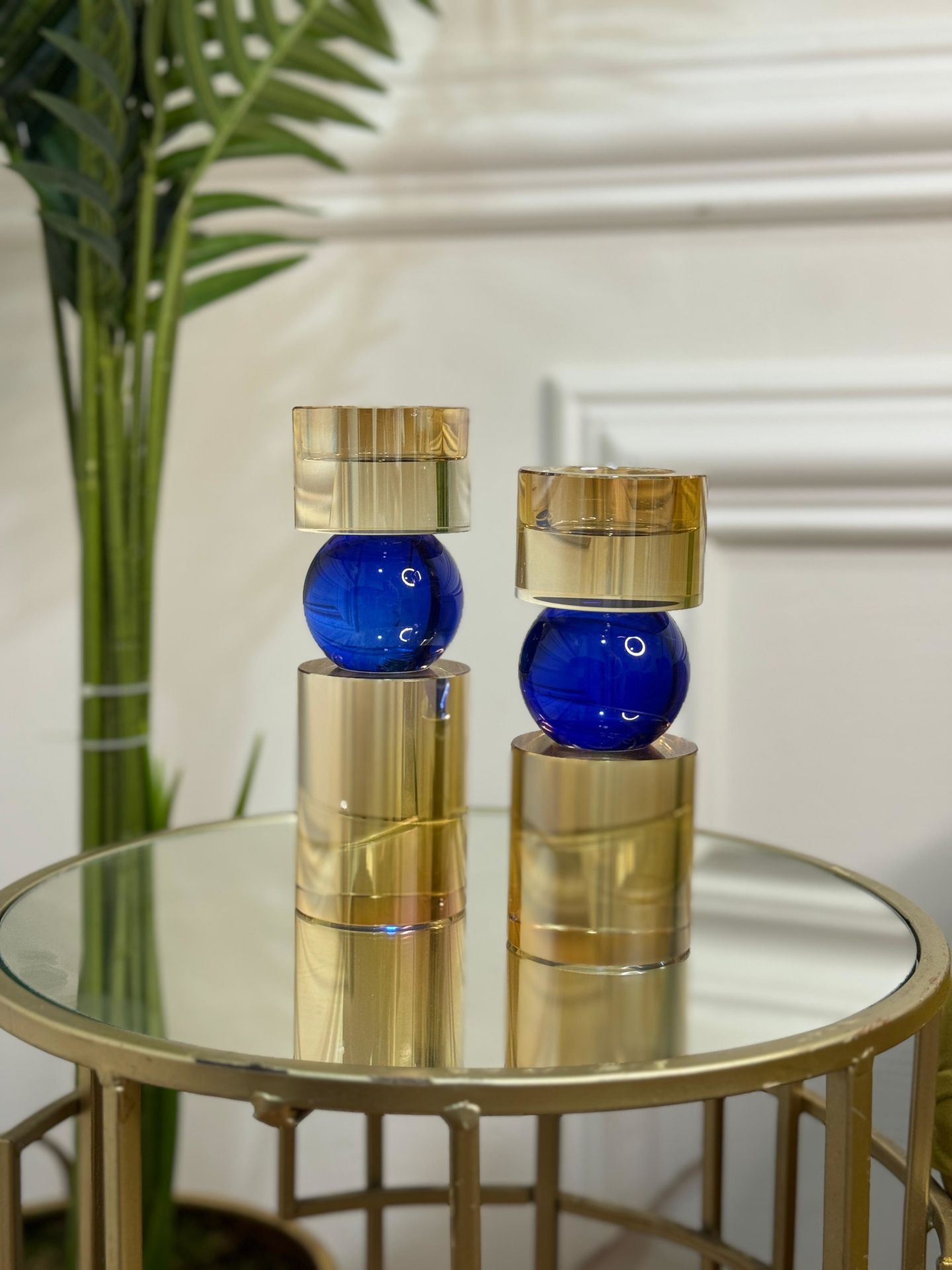 İkili Kristal İthal Mumluk Set - Bal Mavi