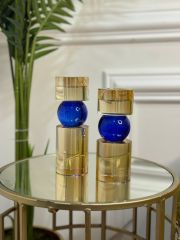 İkili Kristal İthal Mumluk Set - Bal Mavi