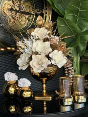 Yapay Çiçekli Gold Kare Ayak Vazo 5 Parça Set No:12
